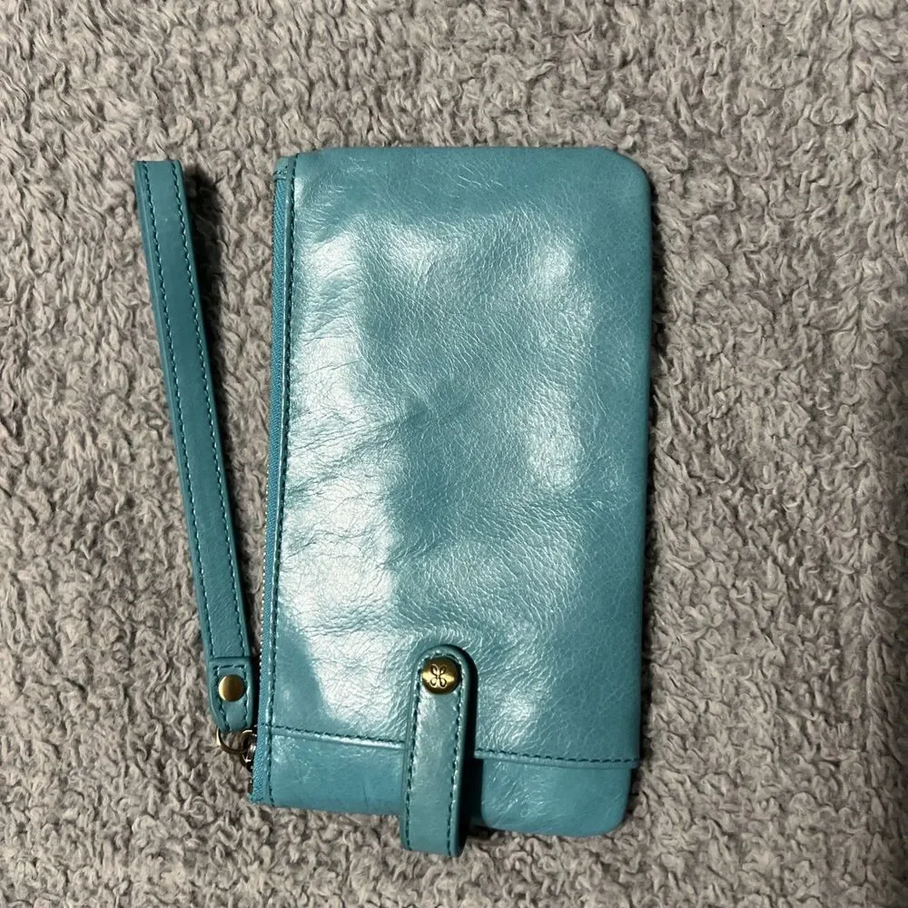 Hobo leather phone wallet wristlet turquoise